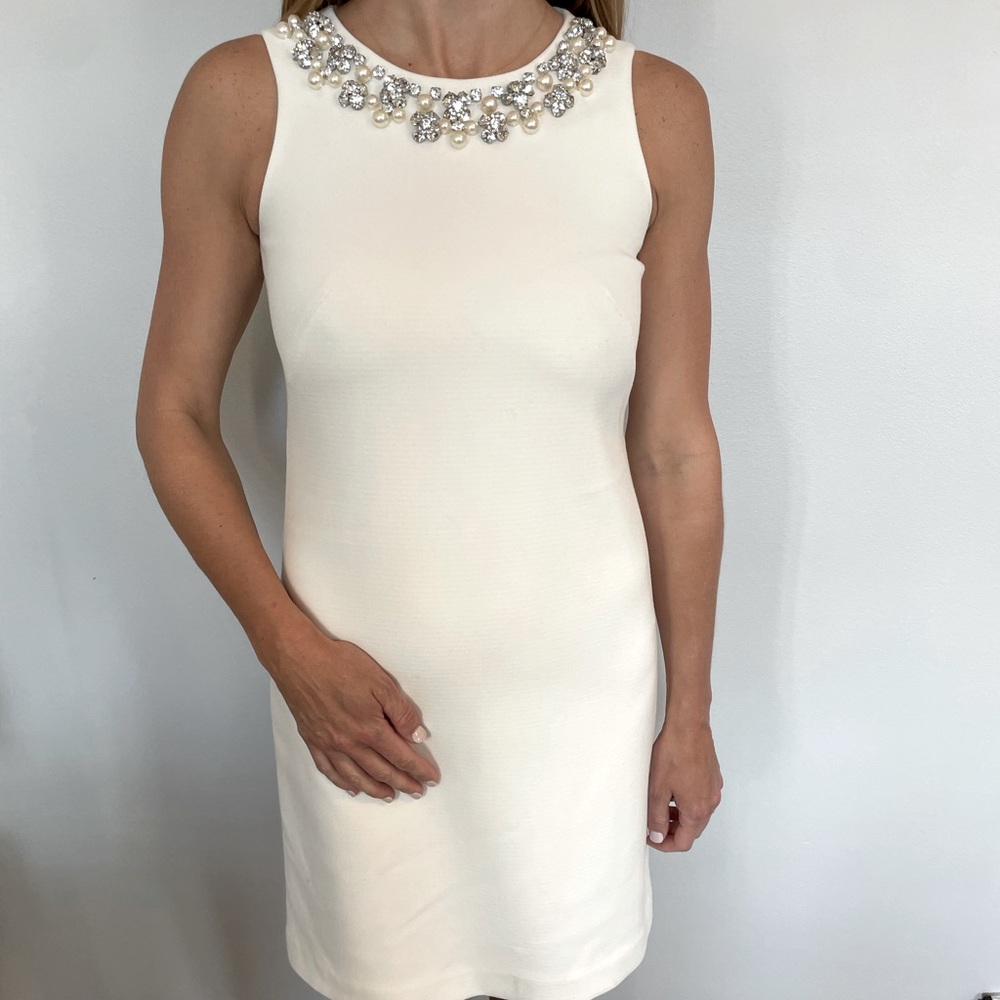 White jewel neck mini